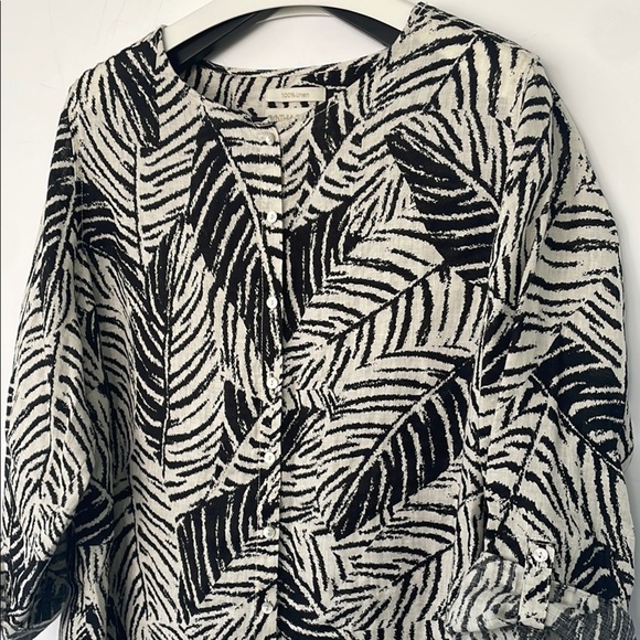 Cynthia Rowley 100% Linen Blouse Palm Leaf Shirt Mother of Pearl Plus Size 1X - Picture 5 of 16